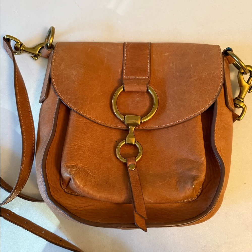 FRYE tan leather crossbody saddle bag